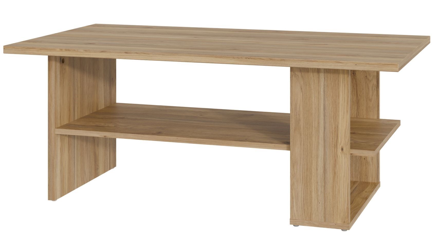 Mauvella Rectangular Coffee Table - Oak Finish - 2 Shelves - 110 x 60 x 45 cm