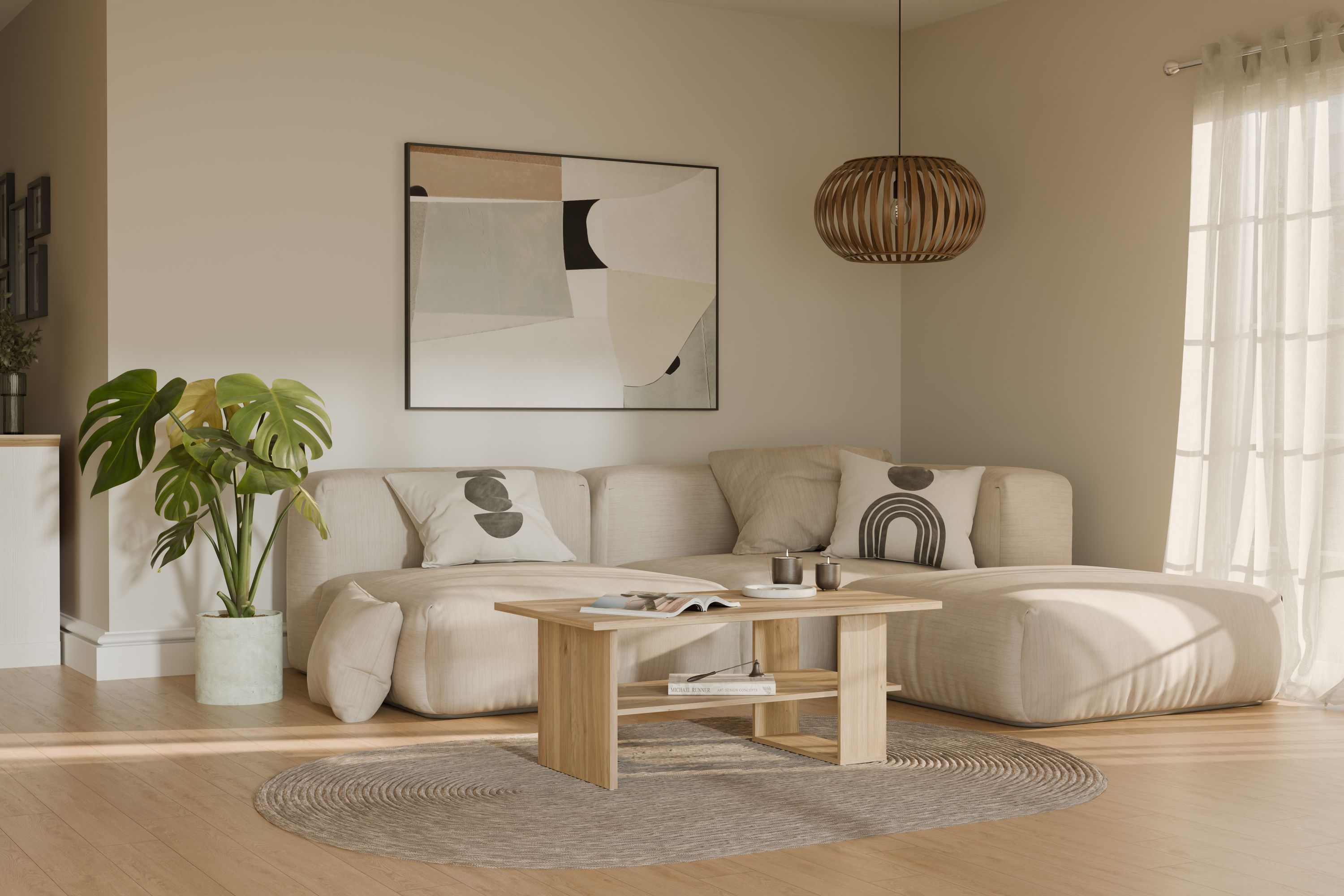 Mauvella Rectangular Coffee Table - Oak Finish - 2 Shelves - 110 x 60 x 45 cm