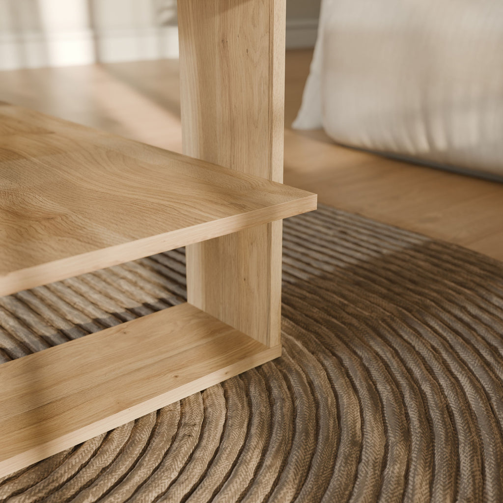 Mauvella Rectangular Coffee Table - Oak Finish - 2 Shelves - 110 x 60 x 45 cm