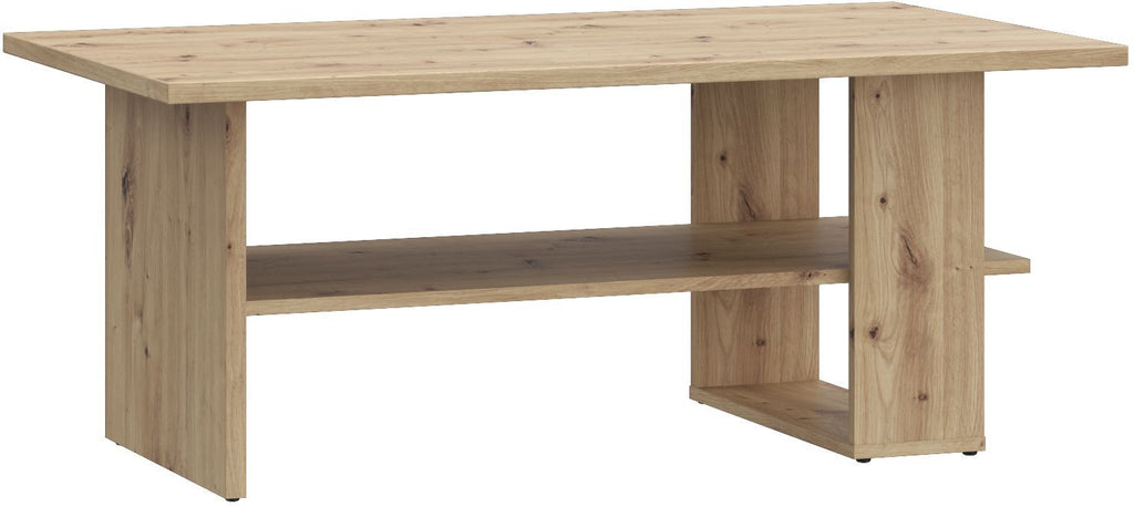 Artisan Rectangular Coffee Table - Oak Finish - 2 Shelves - 110 x 60 x 45 cm