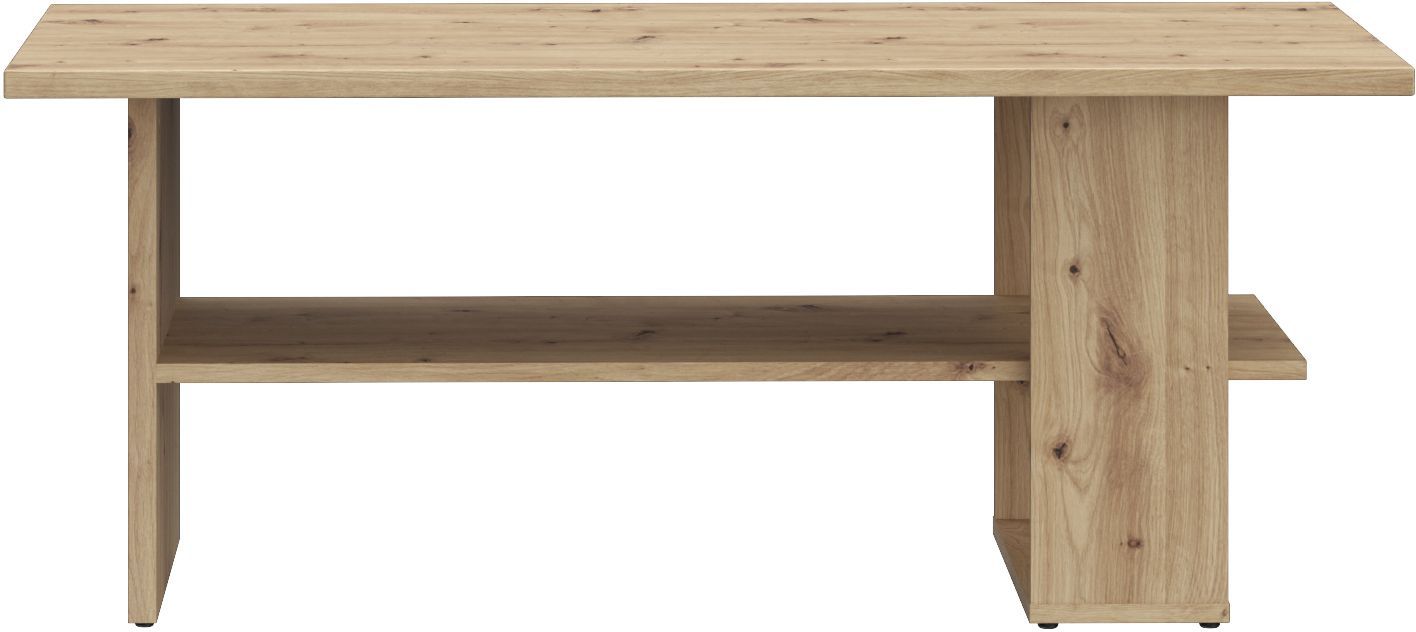 Artisan Rectangular Coffee Table - Oak Finish - 2 Shelves - 110 x 60 x 45 cm