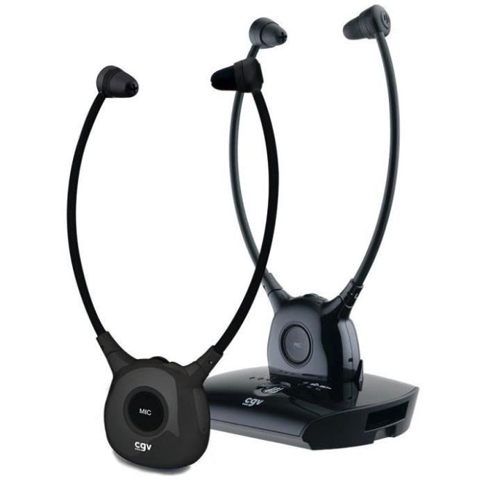 CGV Wireless TV/HiFi Headphones - DOLFIN ONYX DUO - Hearing Aid - Built-in Microphone