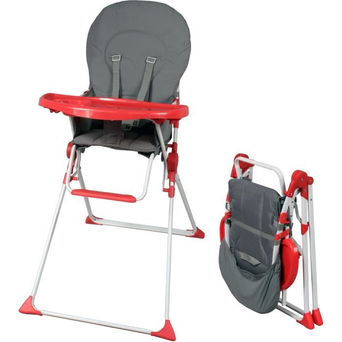 Chaise haute fixe BAMBISOL - Des 6 mois - Mixte - Gris et rouge - Assise en PVC - Tablette amovible et réglable