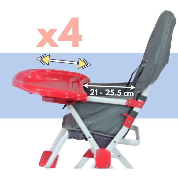 Chaise haute fixe BAMBISOL - Des 6 mois - Mixte - Gris et rouge - Assise en PVC - Tablette amovible et réglable