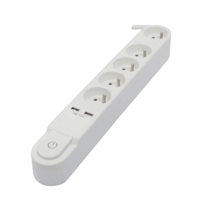 CHACON 5-Outlet Power Strip - 16A - With Switch - 2 USB Ports - 3 m Cable - Black HO5VV-F