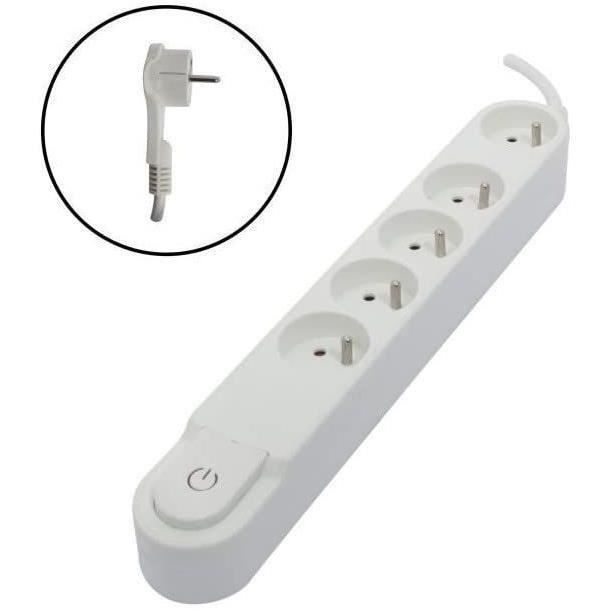 Chacon Multiprise Bloc 5 Sockets 16 A with Switch, Flat Plug, 1.5 m Cable ho5vv-f