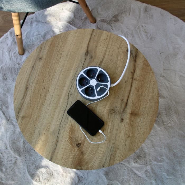 CHACON Circle Block - 4 x 16A + 2 USB - 1.5 m - Grey