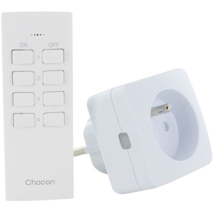 CHACON Set of 2 Mini Sockets - On/Off - 2300 W + Remote Control - White
