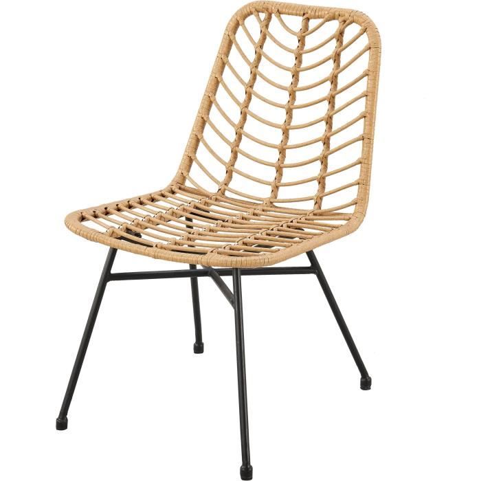 Set of 2 KOMODO Garden Chairs - Natural Rattan Effect - Steel Frame W48 D47 H88