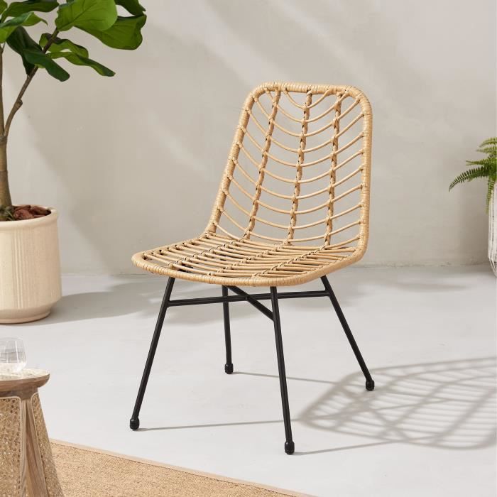 Set of 2 KOMODO Garden Chairs - Natural Rattan Effect - Steel Frame W48 D47 H88