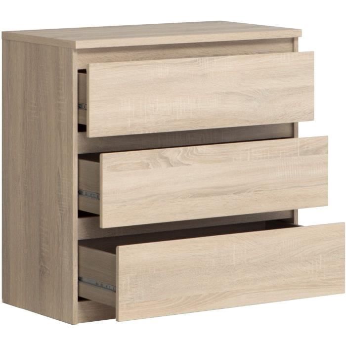 Chelsea 3-Drawer Dresser - Chene Color - L 77.2 x D 42 x H 79.9 cm