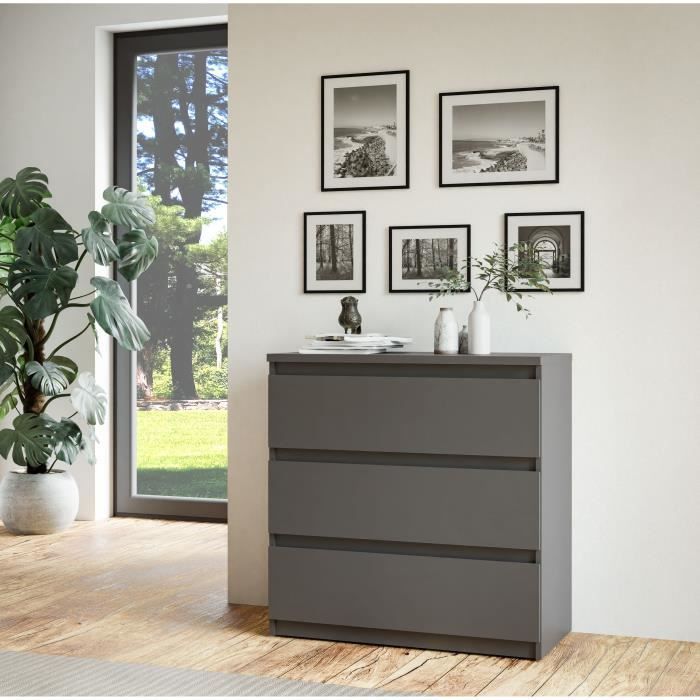 CHELSEA Chest of Drawers - 3 Drawers - Anthracite Grey - W77.2 x D42 x H79.9 cm 3-Drawer