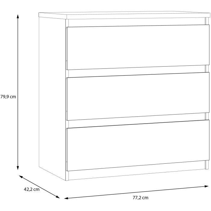 CHELSEA Chest of Drawers - 3 Drawers - Anthracite Grey - W77.2 x D42 x H79.9 cm 3-Drawer