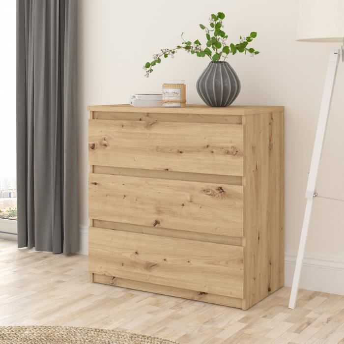 CHELSEA Chest of Drawers - 3 Drawers - Artisan Oak Finish - W 77.2 x D 42 x H 79.9 cm 3-drawer