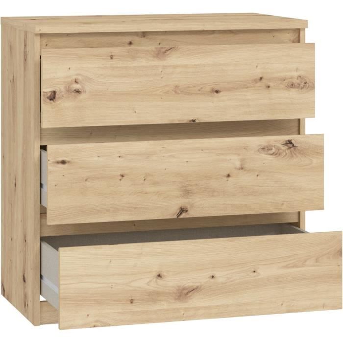 CHELSEA Chest of Drawers - 3 Drawers - Artisan Oak Finish - W 77.2 x D 42 x H 79.9 cm 3-drawer