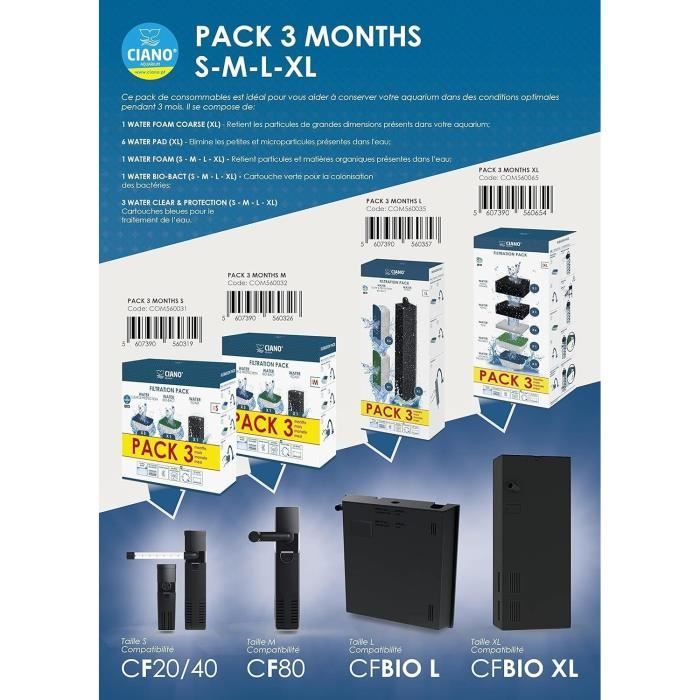 Ciano Filtration Pack: 3 Water Clear Cartridges, 1 Bio-Bact Cartridge, 1 Foam Cartridge