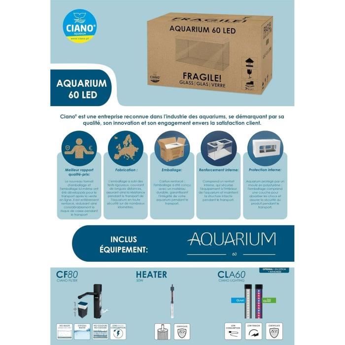 CIANO 60 L Aquarium - Filter + LED + Heater - FOAM 30PPI - CF80 - Black