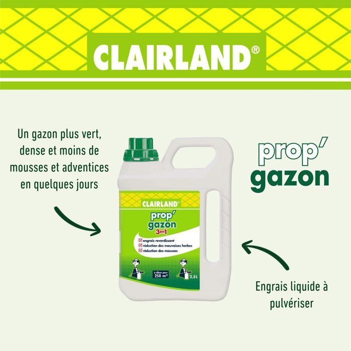 CLAIRLAND Liquid Lawn Fertilizer - Prop'Gazon - 3 in 1 - Concentrated 2.5 L