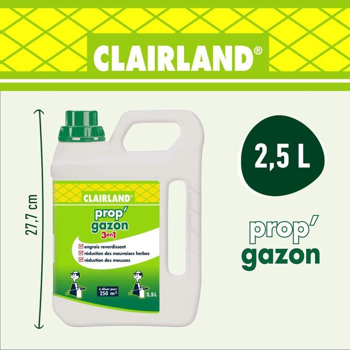 CLAIRLAND Liquid Lawn Fertilizer - Prop'Gazon - 3 in 1 - Concentrated 2.5 L