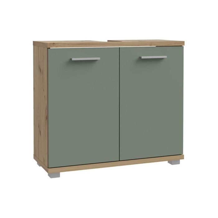 CHAMP Under-Sink Cabinet - W69.9 x D28.9 x H62cm - Oak & Sage Green Finish H62