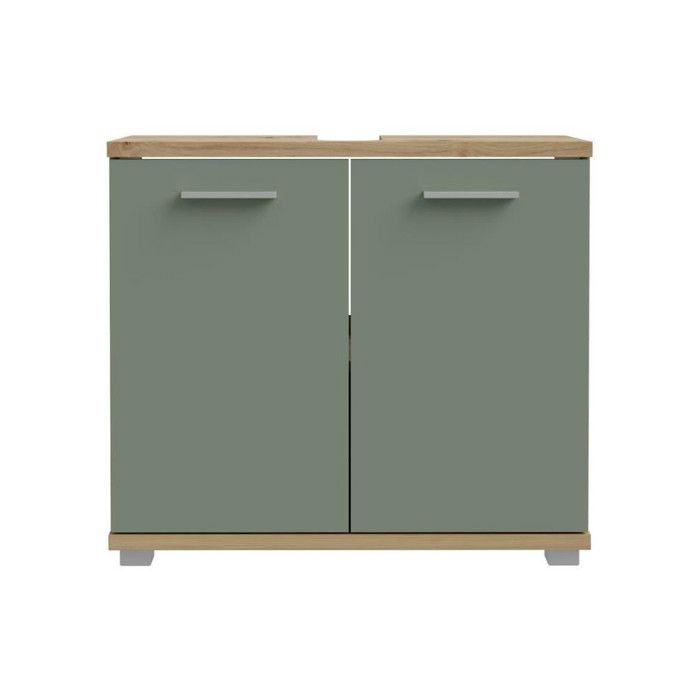 CHAMP Under-Sink Cabinet - W69.9 x D28.9 x H62cm - Oak & Sage Green Finish H62