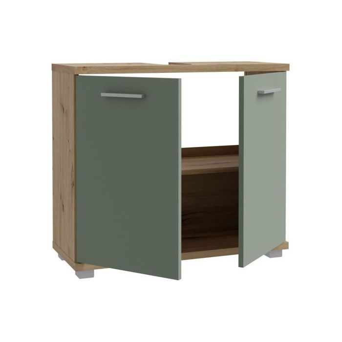 CHAMP Under-Sink Cabinet - W69.9 x D28.9 x H62cm - Oak & Sage Green Finish H62