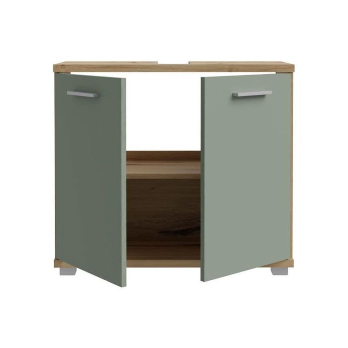 CHAMP Under-Sink Cabinet - W69.9 x D28.9 x H62cm - Oak & Sage Green Finish H62