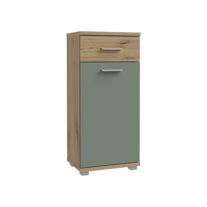 CHAMP Bathroom Vanity Unit - W40.2 x D28.9 x H87.6 cm - Oak and Sage Green Finish