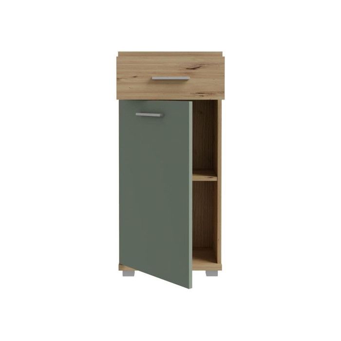 CHAMP Bathroom Vanity Unit - W40.2 x D28.9 x H87.6 cm - Oak and Sage Green Finish