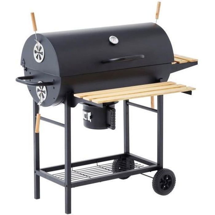 COOKING BOX MIKE Charcoal Barbecue - 115x66x106 cm - 2 Chrome-Plated Grills - Black