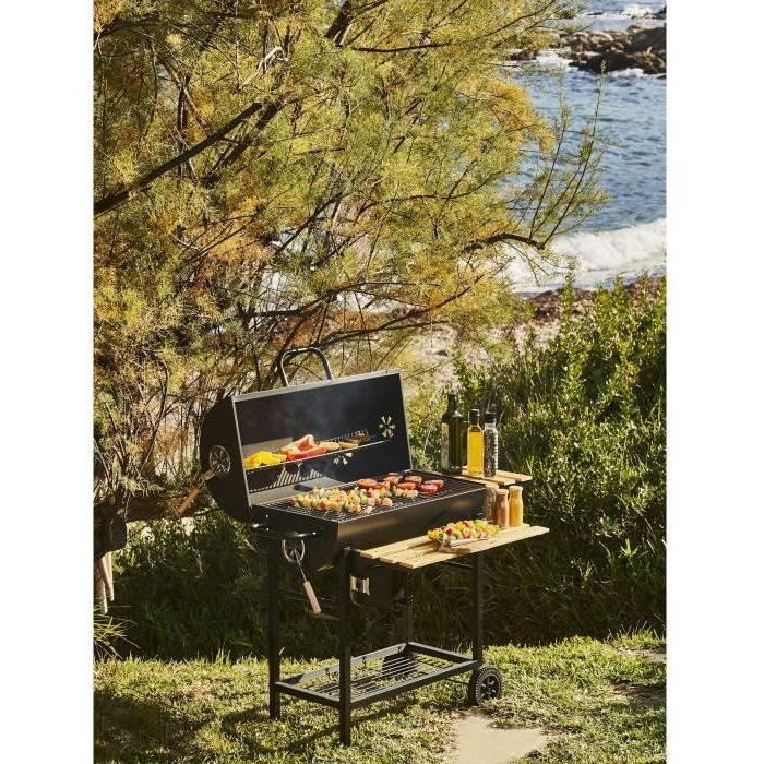 COOKING BOX MIKE Charcoal Barbecue - 115x66x106 cm - 2 Chrome-Plated Grills - Black