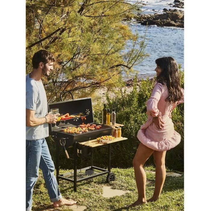 COOKING BOX MIKE Charcoal Barbecue - 115x66x106 cm - 2 Chrome-Plated Grills - Black