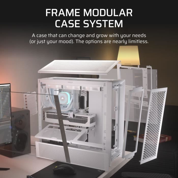 CORSAIR FRAME 4000D Boîtier Modulaire ATX de Taille Moyenne Débit d'air Élevé,InfiniRail Systeme de Montage des Ventilateurs,ASUS
