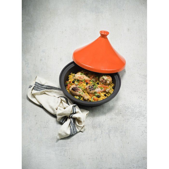 COSY & TRENDY Cast Iron Tagine - Ø 30 cm - Orange/ Black - Suitable for All Hobs Including Induction