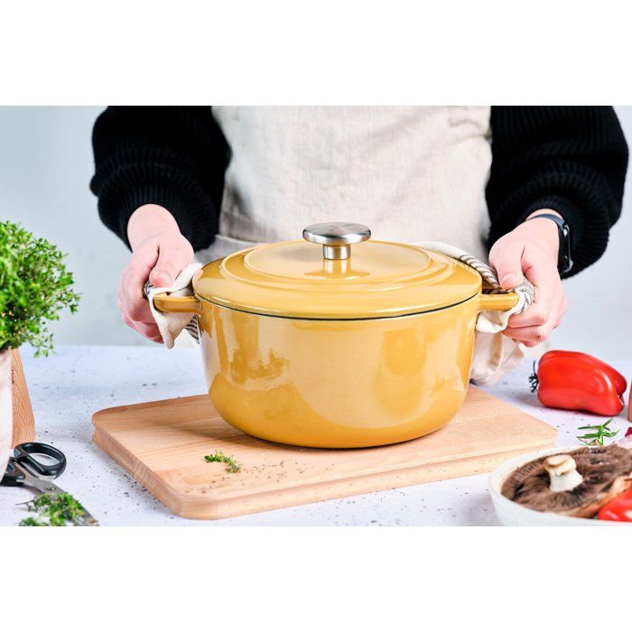 COSY & TRENDY FONTESTIC Casserole with Lid - Enameled Cast Iron - Ø24 cm - 4.6 L - Suitable for All Hobs - Amber