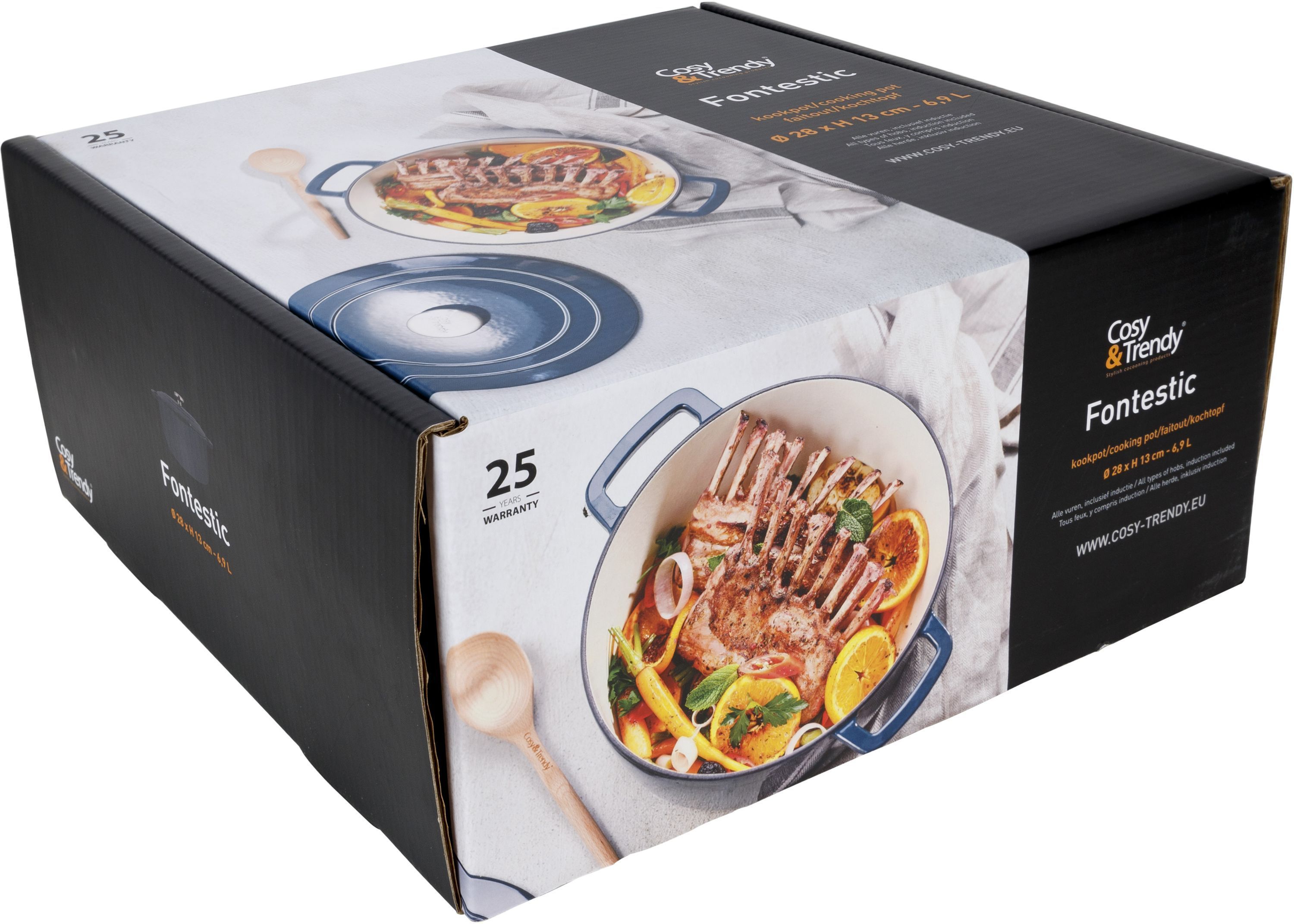 COSY & TRENDY FONTESTIC Casserole with Lid - Enameled Cast Iron - Ø28 cm - 6.15 L - Suitable for All Hobs - Blue