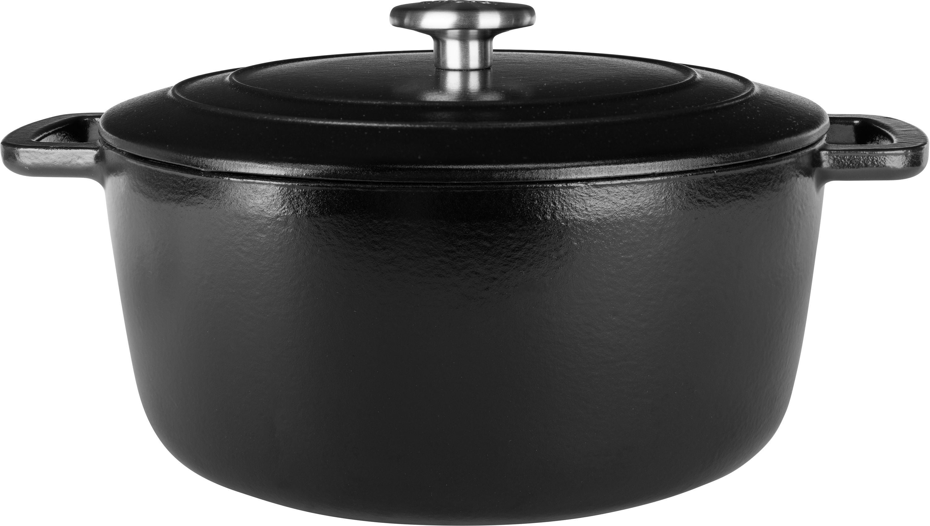 COSY & TRENDY FONTESTIC Casserole with Lid - Enameled Cast Iron - Ø24 cm - 4.6 L - Suitable for All Hobs - Black