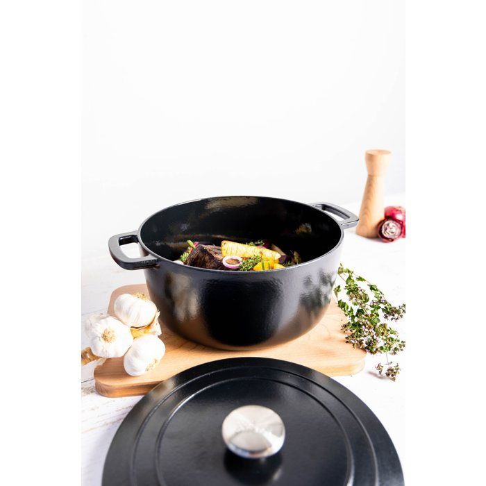 COSY & TRENDY FONTESTIC Casserole with Lid - Enameled Cast Iron - Ø28 cm - 6.15 L - Suitable for All Hobs - Black