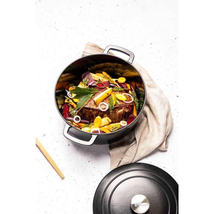 COSY & TRENDY FONTESTIC Casserole with Lid - Enameled Cast Iron - Ø28 cm - 6.15 L - Suitable for All Hobs - Black