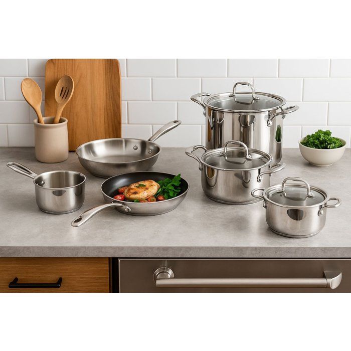 Batterie de cuisine - Tous feux dont induction - COSY & TRENDY-CLASSIC - Acier inoxydable - 11 pieces