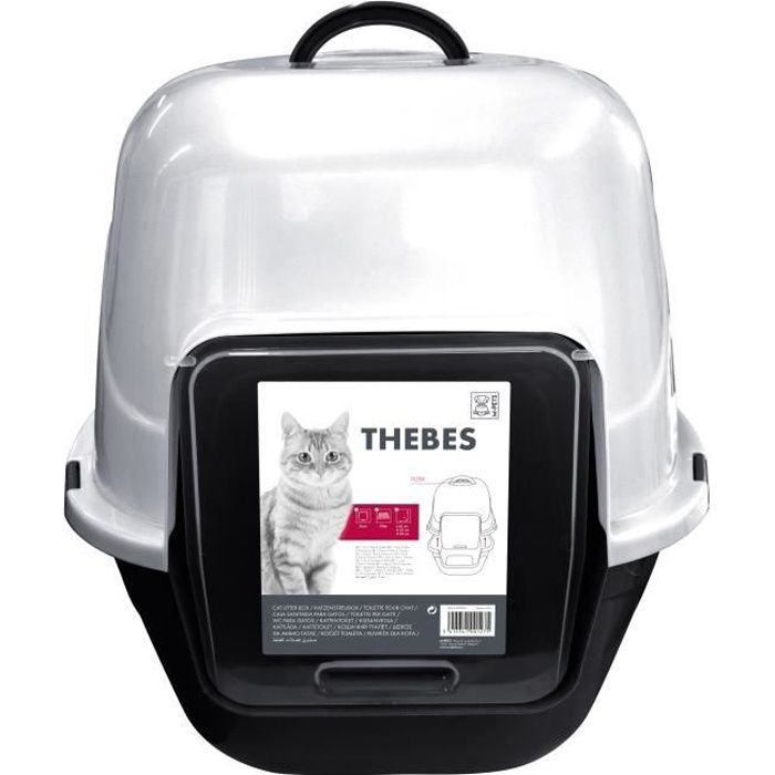 THEBES XXL Cat Litter Box - 62x53x58 cm - Black and White