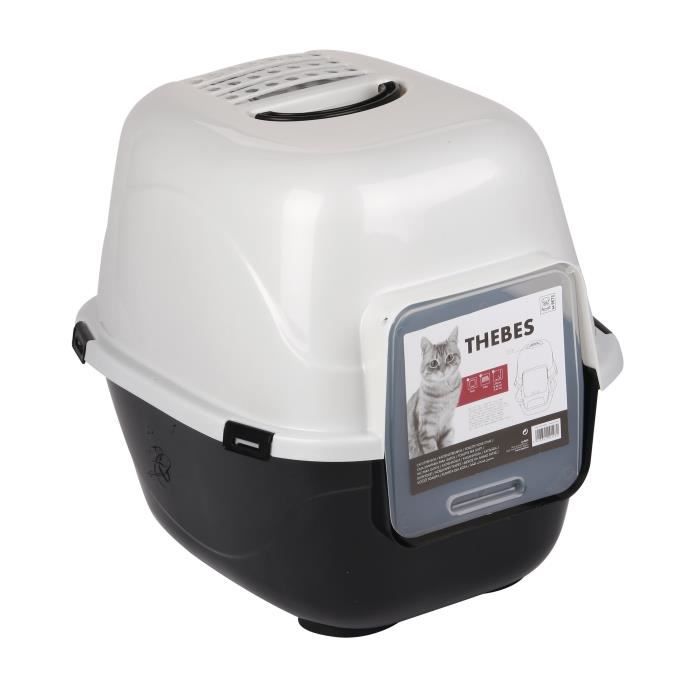 THEBES XXL Cat Litter Box - 62x53x58 cm - Black and White