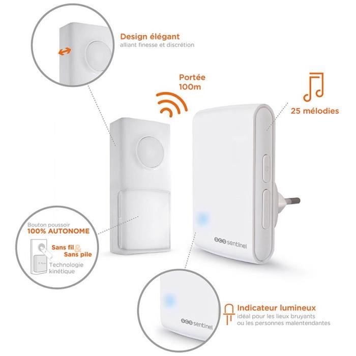 SCS SENTINEL EcoBell 100 Plug-in Wireless Doorbell - 100 m Range - 25 Melodies - White