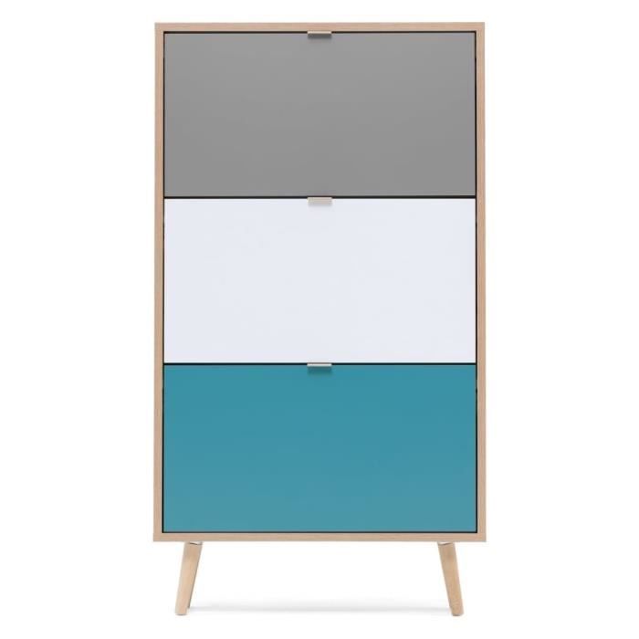CUBA Shoe cabinet 18 pairs - Sonoma oak and light gray decor - L 70 x D 24 x H 127 cm