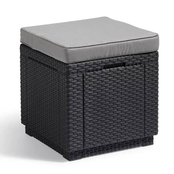 Keter Allibert Garden Ottoman Table - Cube with Cushion - Graphite Grey - 47.1 L