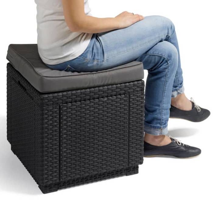 Keter Allibert Garden Ottoman Table - Cube with Cushion - Graphite Grey - 47.1 L