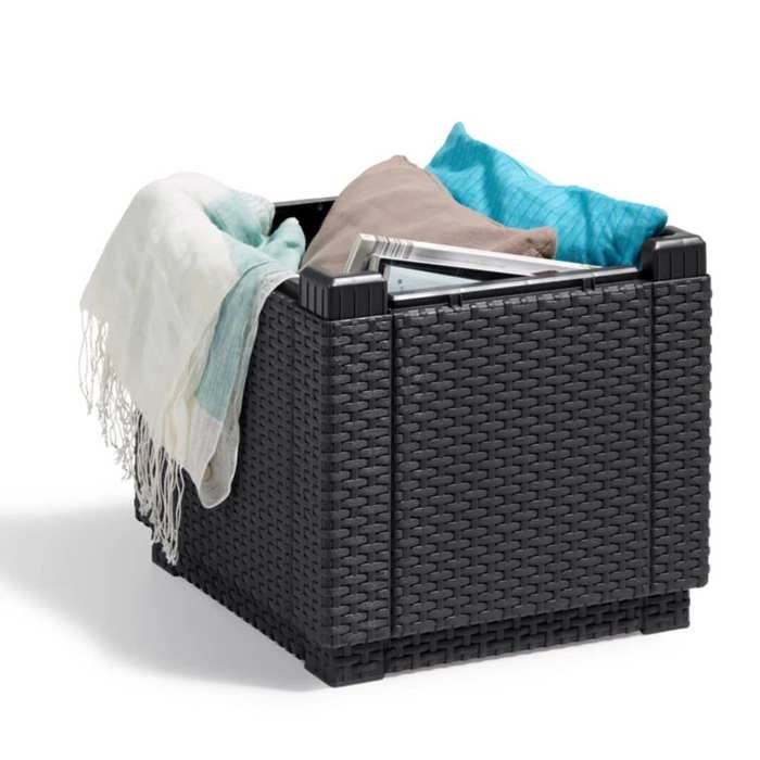 Keter Allibert Garden Ottoman Table - Cube with Cushion - Graphite Grey - 47.1 L