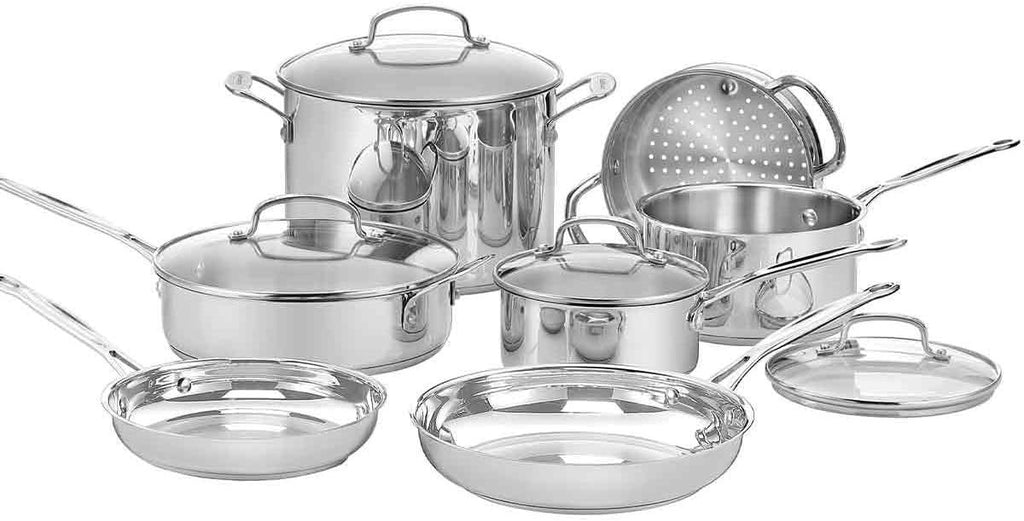 CUISINART Cookware Set - 11 Pieces - Stainless Steel - Suitable for All Hobs Including Induction - Model 77-11 G