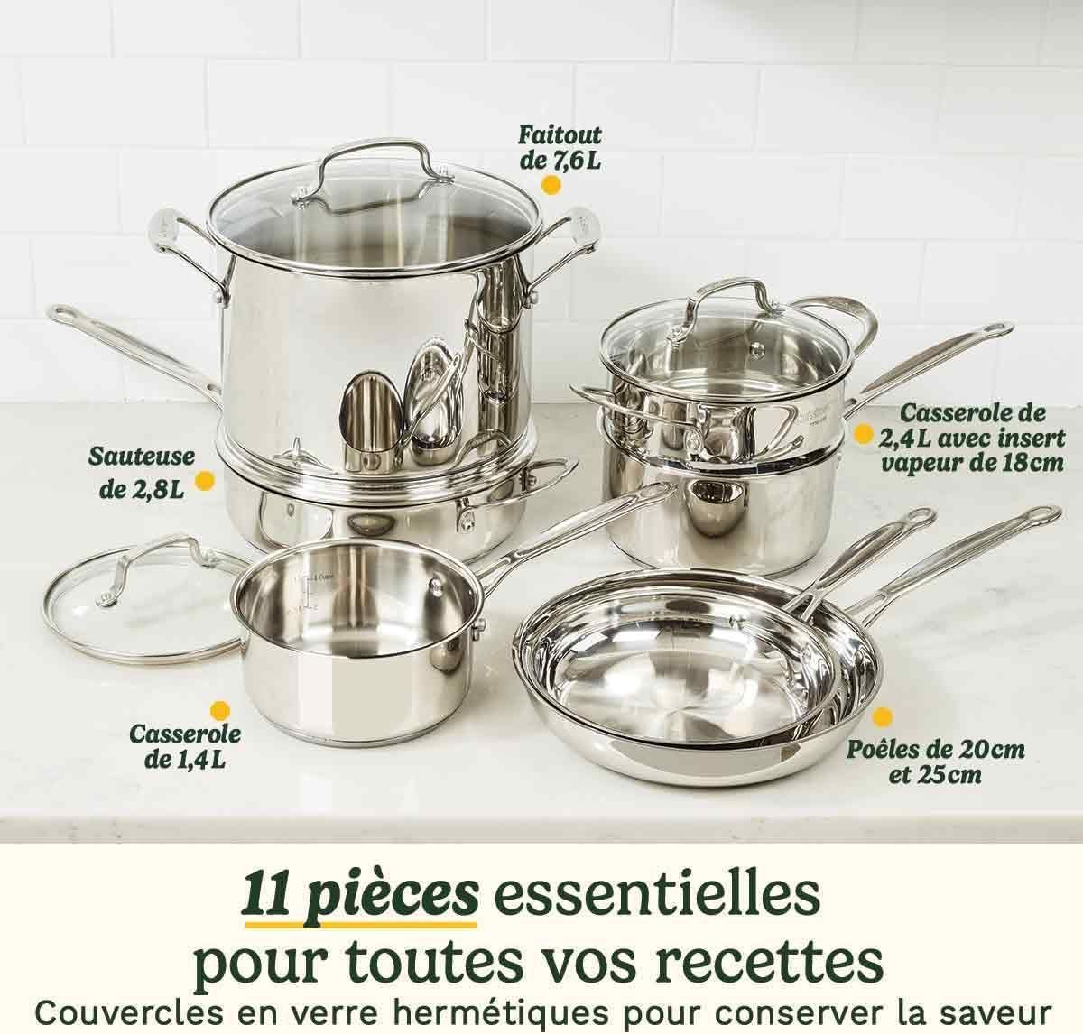 CUISINART Cookware Set - 11 Pieces - Stainless Steel - Suitable for All Hobs Including Induction - Model 77-11 G