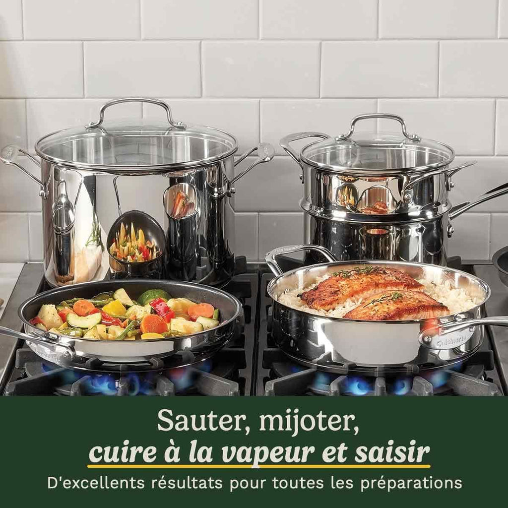 CUISINART Cookware Set - 11 Pieces - Stainless Steel - Suitable for All Hobs Including Induction - Model 77-11 G